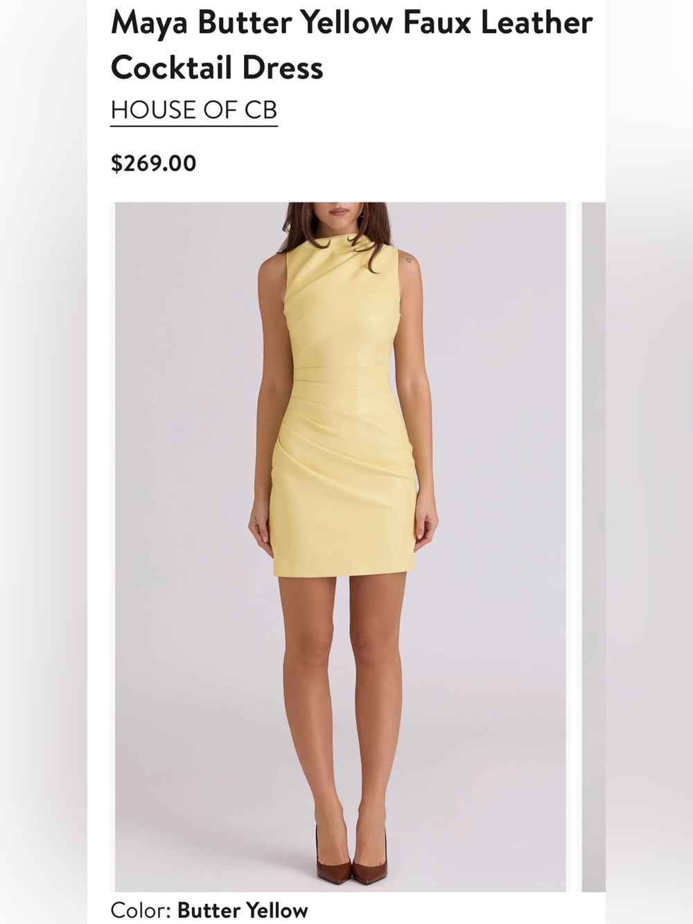 House of CB Butter Yellow Faux Leather Mini Dress